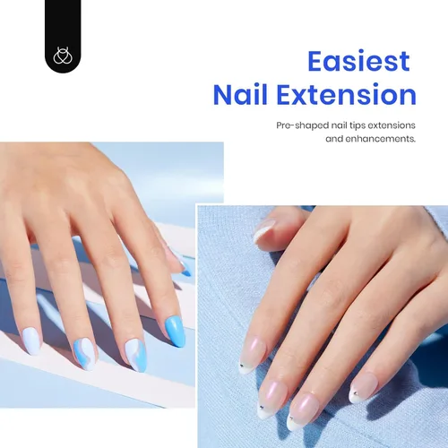 Miniatura 3 de Beetles kit de uñas de gel almendra corta, 500 piezas de puntas de uñas de gel almendra extra cortas preformadas transparentes, juego de extensión