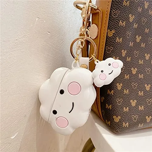 Miniatura 5 de Linda funda para AirPod Pro para Apple AirPods 2019 con clip llavero pulsera silicona suave color blanco 3D dibujos animados verano lindo encantador