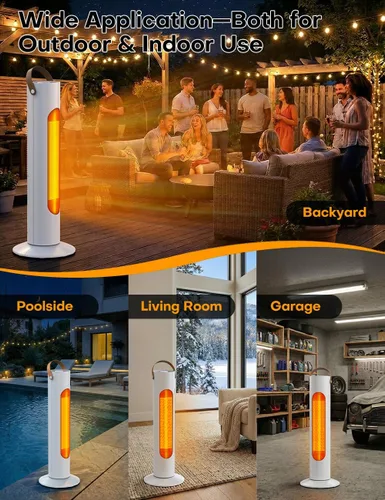 Miniatura 5 de Calentadores de exterior para patio con 4 modos, calefacción 1S de 350 pies cuadrados, calentador eléctrico de cerámica PTC de 1500 W
