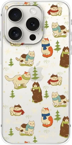 Miniatura 33 de Blingy's Funda para iPhone 15 Pro, lindo estilo de gato con patrón de flor de cerezo divertido diseño de animales de dibujos animados, funda Gato