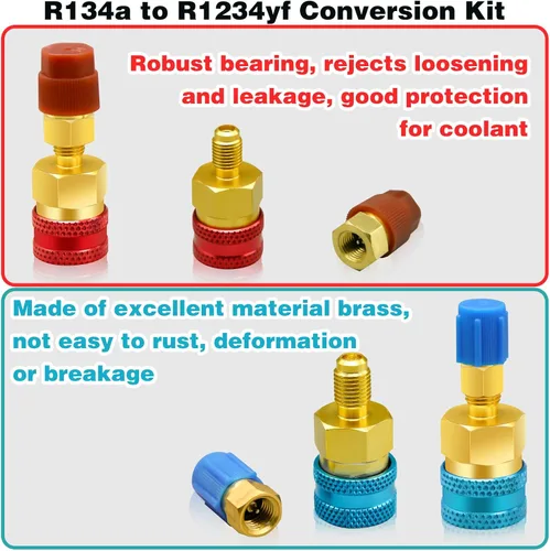 Miniatura 6 de 2 adaptadores R1234yf a R134a, kit de acopladores rápidos, kit de recarga de refrigerante R1234yf, adaptadores de lado alto/bajo R134a a R1234yf