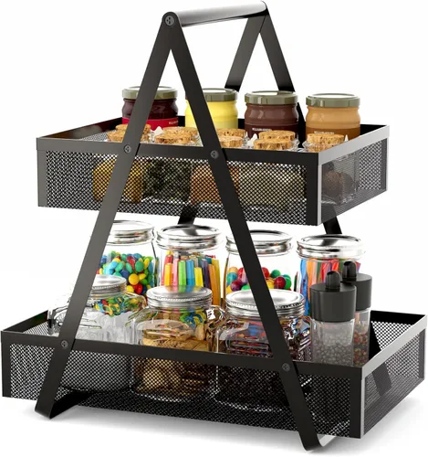 EKNITEY Organizador de aperitivos escalonado para encimera, organizador de encimera de cocina de metal, pequeña estación de café para el hogar,