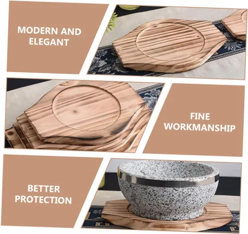 Miniatura 3 de Tapete de piedra para tartas, bandeja de bambú para servir y tazón, para mesa, base de cuenco coreano, base de madera, base de tazón de dolsot