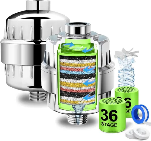 Miniatura 11 de Juego de cabezal de ducha filtrado de lujo de alto rendimiento - 36 etapas de filtro avanzado para la ducha y agua dura, elimina el cloro para agua