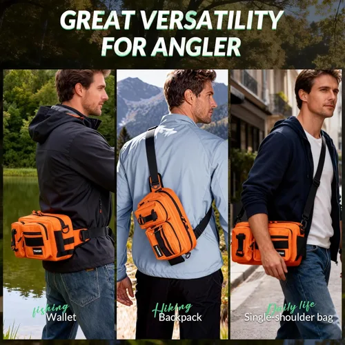 Miniatura 6 de THKFISH Riñonera de pesca - Riñonera impermeable para mujeres y hombres - Bolsa portátil para pesca al aire libre y con mosca (negro, grande)