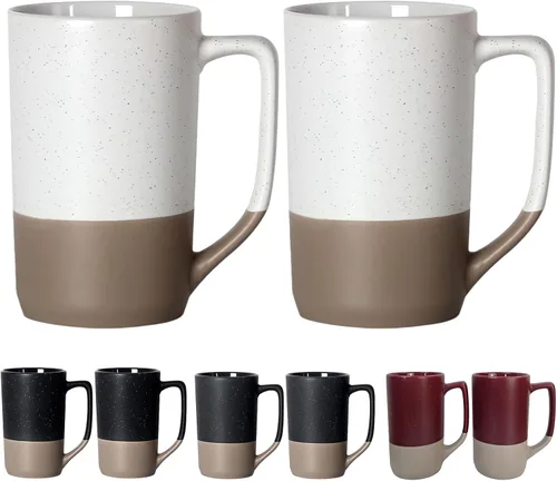 Miniatura 9 de Juego de 2 tazas de café grandes de 16 onzas, tazas de té negro para comedor, tazas altas de cerámica con asa, taza grande a granel con moteado