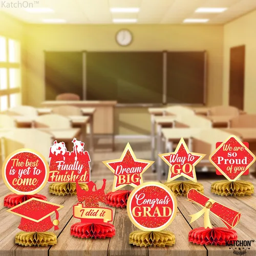 Miniatura 2 de KatchOn, Centros de mesa de graduación rojos y dorados para mesas 2026 – Paquete de 9 Centros de mesa de graduación 2026 para decoraciones