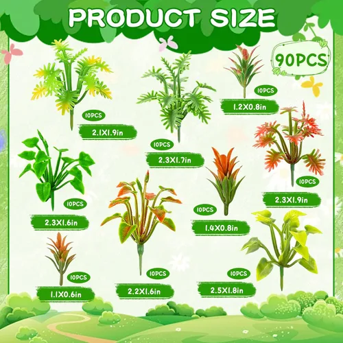Miniatura 2 de Rileryan 90 piezas de plantas modelo mixtas plantas en miniatura, mini arbustos verdes, modelo de arbustos para tren, paisaje, ferrocarril, arena