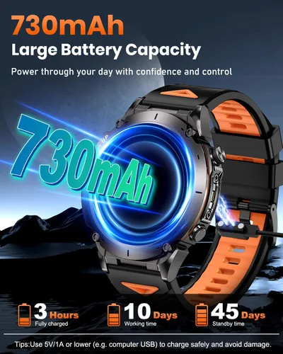 Miniatura 4 de Reloj inteligente militar con GPS para hombre con llamada Bluetooth, AMOLED de 1.43 pulgadas, batería de 730 mAh/linterna, 3 ATM impermeable, más