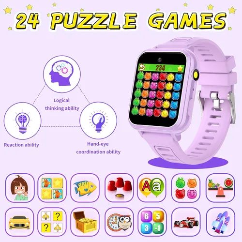 Miniatura 4 de Vakzovy Reloj inteligente para niños y niñas, reloj inteligente para niños de 4 a 12 años con 24 juegos, cámara HD, reproductor de música
