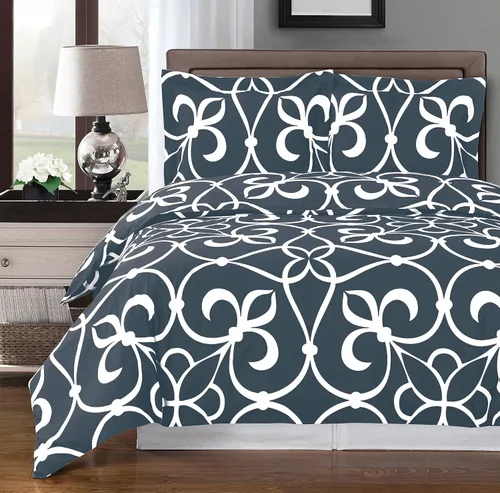 Miniatura 2 de Royal Hotel Bedding Juego de funda de edredón Victoria de 3 piezas, color negro y dorado, 100% algodón, 300 hilos