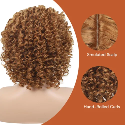 Miniatura 4 de XIUFAXIRUSI XIUFAXIRUSI Pelucas afro rizadas para mujeres negras, pelucas cortas rubias rizadas con parte lateral, peluca de pelo sintético completo