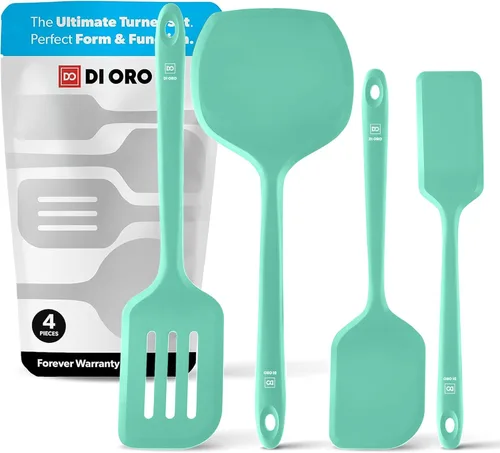 Miniatura 16 de DI ORO - Juego de espátulas volteadoras de silicona para utensilios de cocina antiadherentes, utensilios de cocina para voltear huevos y panqueques