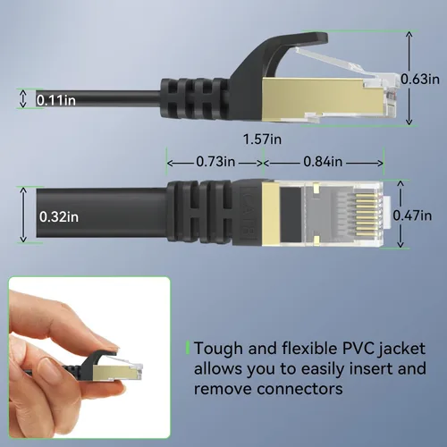 Miniatura 6 de BUSOHE Cable Ethernet Cat 8 de 30 pies, cable de parcheo de red de Internet plano de alta velocidad de 40 Gbps 2000 MHz Cat8, cable LAN blindado
