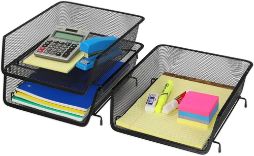 Miniatura 2 de Simple Houseware - Organizador de escritorio apilable para documentos y cartas, 3 paquetes, color negro