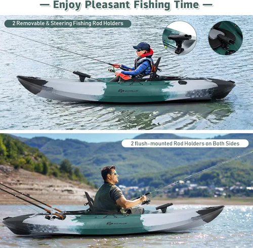 Miniatura 2 de Goplus Kayaks de pesca para adultos, 9.7 pies, kayak de turismo recreativo para una persona con paleta de aluminio, 4 soportes para caña de pescar