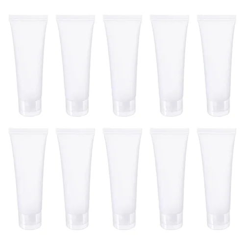 PATIKIL Tubo de compresión de 1.7 fl oz, paquete de 15 tubos cosméticos vacíos de plástico con tapa abatible para viajes domésticos, translúcido
