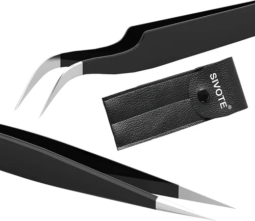 Miniatura 14 de SIVOTE Pinzas de pestañas para extensiones de pestañas para volumen, aislamiento y pestañas clásicas, paquete de 6, negro y rosa