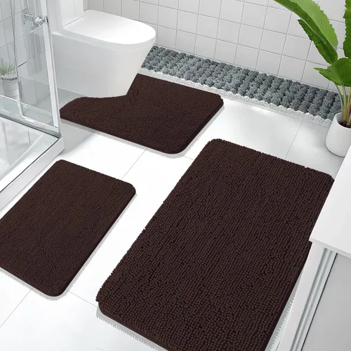 Miniatura 108 de OLANLY Juego de Alfombras de Baño de 3 Piezas, Tapetes de Baño de Chenilla Suave y Absorbente y Alfombra de Contorno en Forma de U para Inodoro