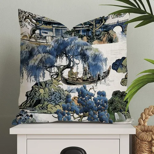Miniatura 60 de ArogGeld Fundas de Almohada Euro Sham Florales Verde y Blanco Gris Estilo Chinoiserie Funda de Almohada Asiática Funda de Cojín Decorativo 18x18