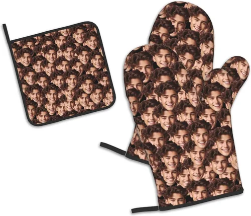 Miniatura 25 de Manoplas de horno personalizadas para Navidad, juego de guantes de horno personalizados y soportes para ollas con foto, divertidos regalos