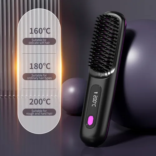 Miniatura 3 de Cepillo alisador de pelo inalámbrico, peine caliente portátil de iones negativos, calentamiento rápido 20S, 3 ajustes de temperatura