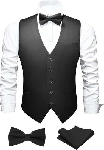 FAIMO Suit Vest for Men Formal, Business Tuxedo Vest Bow Tie Pocket Square Set, Mens Dress Vest for Wedding(XS-4XL)
