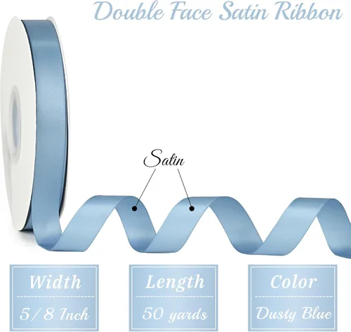 Miniatura 2 de Cinta azul polvorienta de 5/8 pulgadas, cinta de satén azul polvoriento, cinta de boda para envolver regalos, cinta de regalo, cinta sedosa