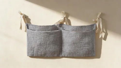 Miniatura 4 de Bolsa colgante de cabecera para guardar biberones y mantas de leche para bebés - Bolsa organizadora de cama plegable para pañales para bebés - Gris