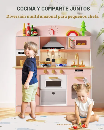 Miniatura 2 de Babytronic Juego de Cocina de Madera para Jugar, Cocina de Simulación con Luces y Sonidos para Niños de 3 años en adelante, Incluye Estufa, Horno