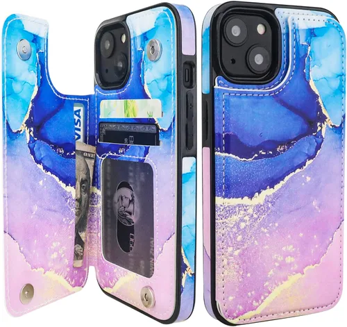 Miniatura 26 de HAOPINSH Funda tipo cartera para iPhone 14 con portarjetas, diseño de girasoles de bandera americana, tapa trasera abatible, folio, piel sintética
