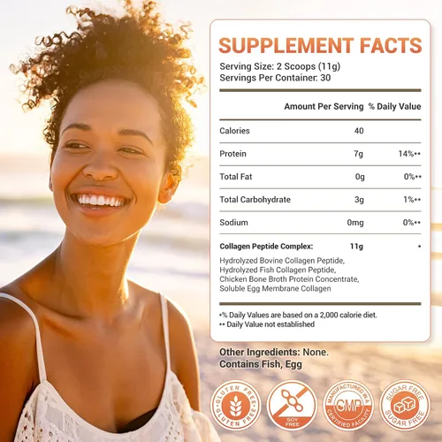 Miniatura 3 de Los péptidos del colágeno del eco de la naturaleza pulverizan los tipos hidrolizados 0.39 oz I II III V X sin sabor 30 porciones