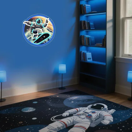 Miniatura 2 de Monopatín de astronauta, letrero de neón con impresión UV, letrero acrílico para decoración de pared, luz de neón para dormitorio, bar, cafetería