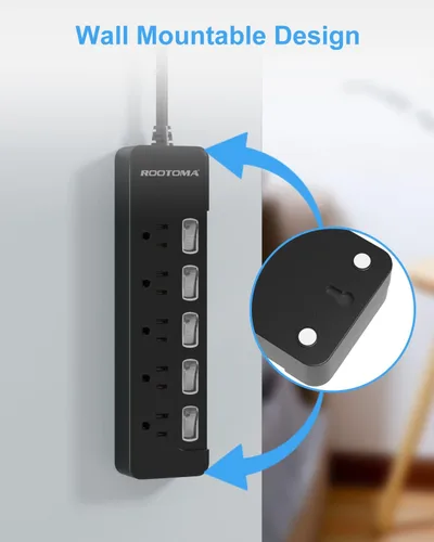 Miniatura 7 de Cable de extensión negro para electrodomésticos con interruptores individuales de encendido y apagado - 6 pies, cable de extensión resistente