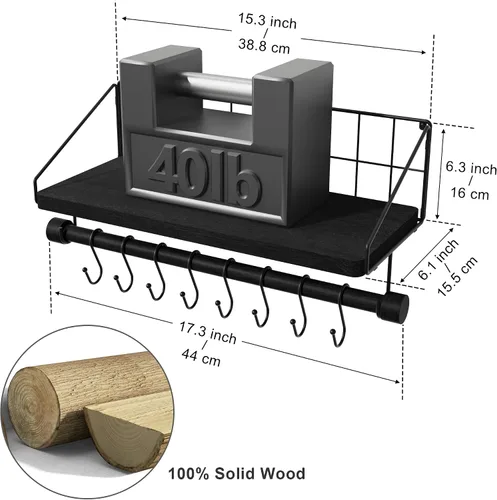 Miniatura 3 de Alsonerbay Estantes flotantes de pared para dormitorio, estantes de baño montados en la pared con toallero, estante de madera rústica de cocina