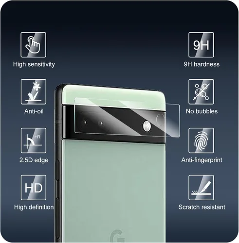 Miniatura 2 de Paquete de 4 protectores de lente de cámara para Google Pixel 6A, protector de pantalla de vidrio templado 9H, claridad HD, antiarañazos, sin