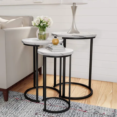 Miniatura 12 de Lavish Home Mesas nido – Juego de 3 mesas auxiliares redondas para sala de estar, dormitorio u oficina en casa – Juego de mesa auxiliar de mármol