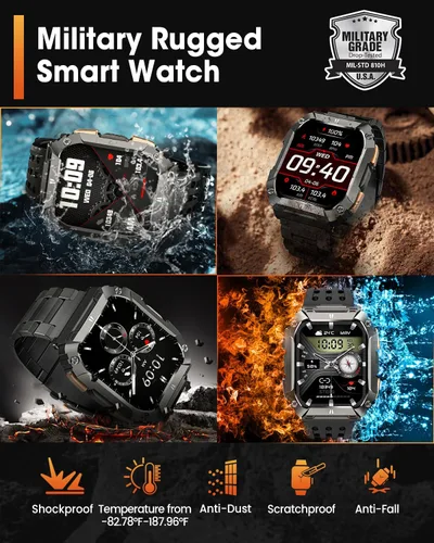 Miniatura 2 de Relojes inteligentes para hombres, reloj de fitness de 1.95 pulgadas: reloj inteligente militar con 100 días de duración de la Negro y acero