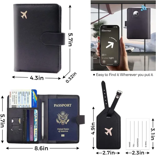 Miniatura 4 de Melsbrinna Rfid - Soporte para pasaporte para mujeres y hombres, juego de etiqueta de maleta de viaje, bonita cartera de pasaporte con ranuras