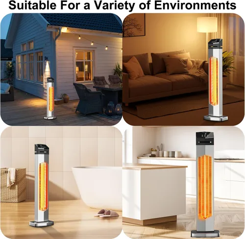 Miniatura 8 de AKIRES Calentador Eléctrico de Patio de 37 Pulgadas para Exteriores, Calentadores Infrarrojos Portátiles con Control Remoto, Calentador de Espacio