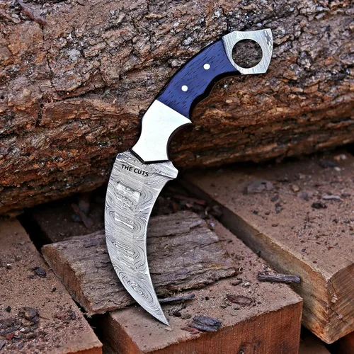 Miniatura 2 de THE CUTS Cuchillo de caza hecho a mano de acero de Damasco, garra de supervivencia Cuchillo de dientes tácticos de doble filo afilado, cuchillo