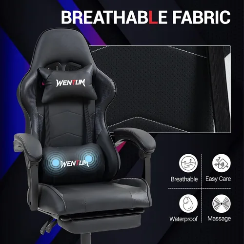 Miniatura 5 de Gaming Chair with Footrest for Adults, PU Leather Massage Racing Video Game Chair with Lumbar Support for Men Women, Ergonomic Computer Chair for