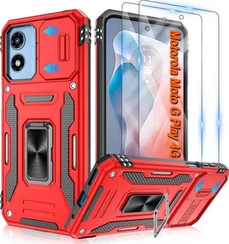 Miniatura 63 de Atump Funda para Motorola Moto G Play 2024 (4G) con [paquete de 2] protector de pantalla HD y cubierta para cámara deslizante, soporte de anillo
