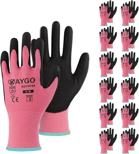 Miniatura 10 de KAYGO KG11PB - Guantes de seguridad con revestimiento delgado de poliuretano, tejido sin costuras, agarre suave en palma y dedos, para trabajo Verde