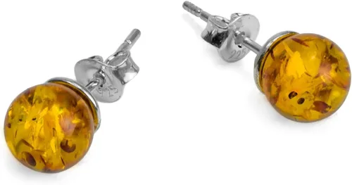 Miniatura 2 de Aretes pequeños de bola de ámbar miel y plata de ley, 0.315 in