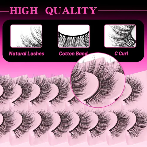 Miniatura 90 de Veleasha Pestañas postizas de manga puntiagudas, 100% hechas a mano, aspecto natural, pestañas postizas ligeras con banda transparente suave