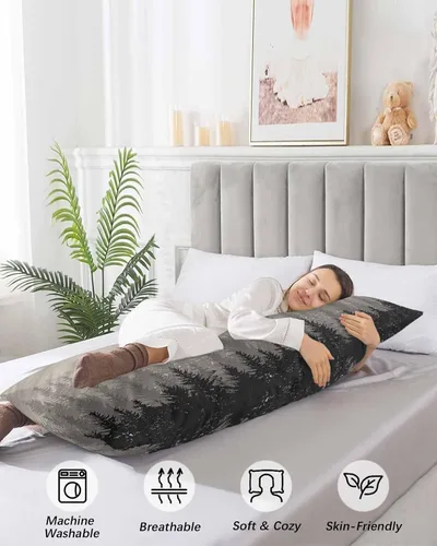 Miniatura 4 de Funda de almohada corporal de árbol del bosque gris, fundas de almohada suaves decorativas para sofá largo lumbar con cierre de sobre, madera