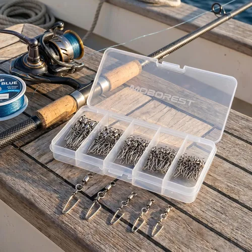 Miniatura 4 de 110 piezas de acero inoxidable barril giratorio accesorios de pesca, equipo de pesca premium con rodamiento de bolas, conector giratorio de broches