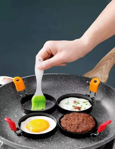 Miniatura 7 de 2 anillos redondos de acero inoxidable antiadherentes de 3.5 pulgadas con mango de silicona naranja, anillos de huevo para freír huevos, anillos