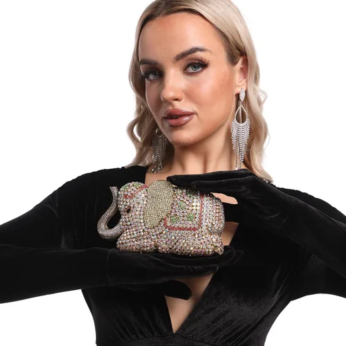 Miniatura 9 de Boutique De FGG Elefante de noche embragues bolsos de mano de metal cristal embrague Minaudiere boda carteras y bolsos nupciales